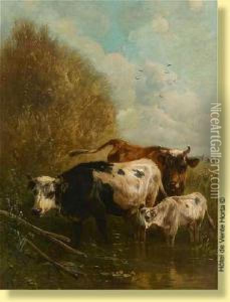 Vaches Et Veau A La Mare Oil Painting - Paul Henry Schouten