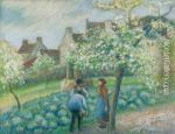 Pruniers En Fleurs Oil Painting - Camille Pissarro