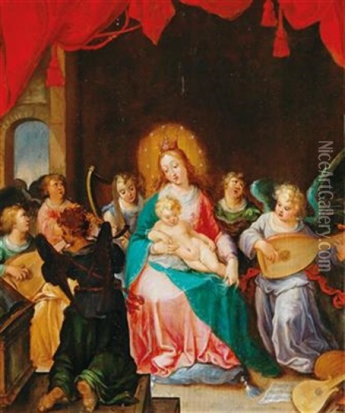 The Virgin And Child With Angels Making Music Oil Painting - Cornelis de Baellieur the Elder