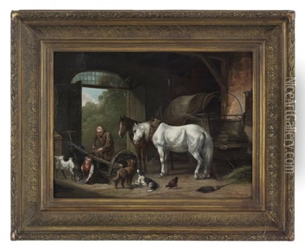 Blacksmith In The Stables Oil Painting - Willem Jacobus Boogaard