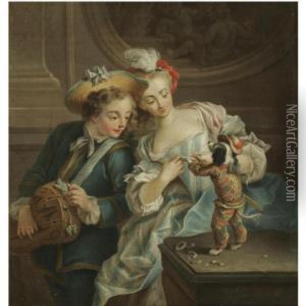 A Young Boy And Girl Dressing Up A Small Dog Oil Painting - Jean Baptiste (or Joseph) Charpentier