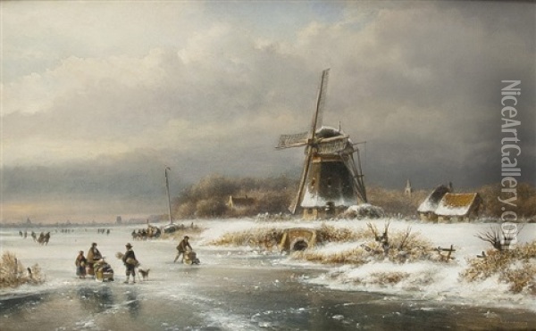 Den Haag Winterabend In Holland Oil Painting - Lodewijk Johannes Kleyn