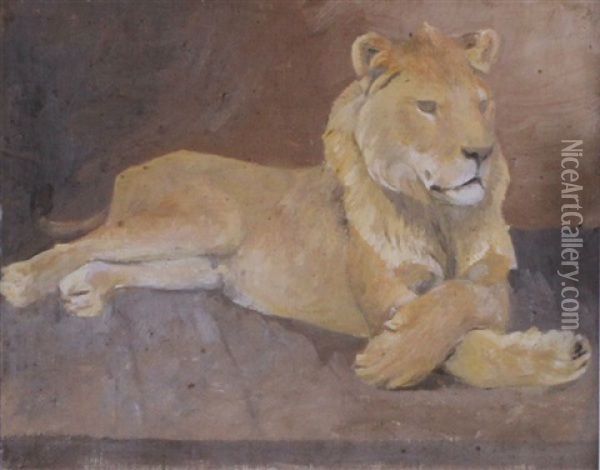 Etude De Lion Couche Oil Painting - Charles Valton