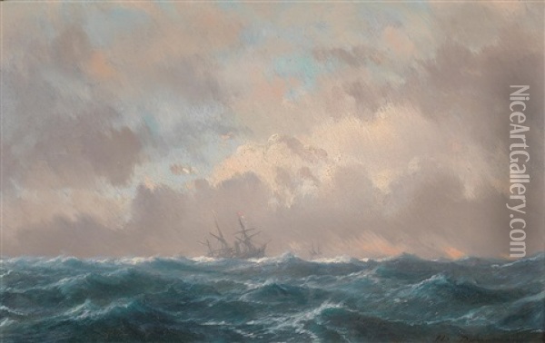 Ship On The High Seas Oil Painting - Jean Baptiste Henri Durand-Brager