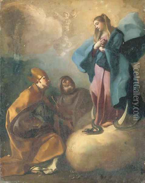 The Virgin in Glory with Saint Januarius and Saint Francis of Paola Oil Painting - Francesco de Mura