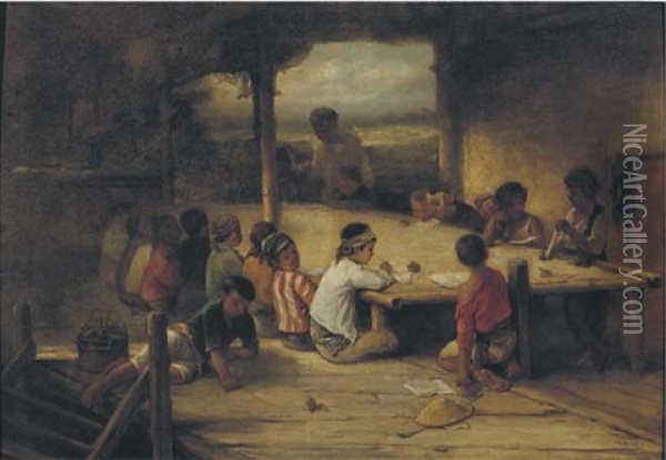 Native School At Sinagar Oil Painting - Mari ten Kate