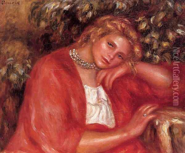 Pensive Young Woman Leaning On Her Elbow Oil Painting - Pierre Auguste Renoir
