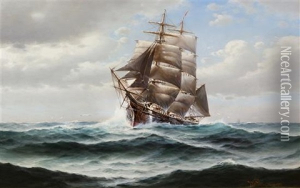 Fishing Schooner Out Of Gloucester Oil Painting - Theodore Victor Carl Valenkamph