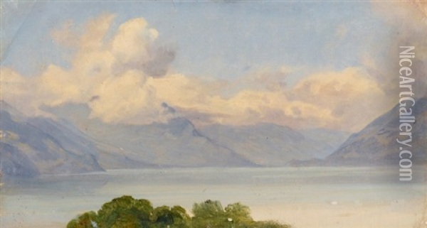 Thunersee Bei Bewolkung, Von Leissigen Aus Oil Painting - Johann Friedrich Dietler