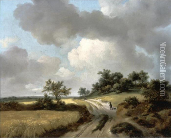 Landscape With Figures On A Path Oil Painting - Thomas Gainsborough