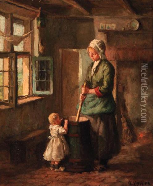 Watching Mother Do The Laundry Oil Painting - Arend Hijner