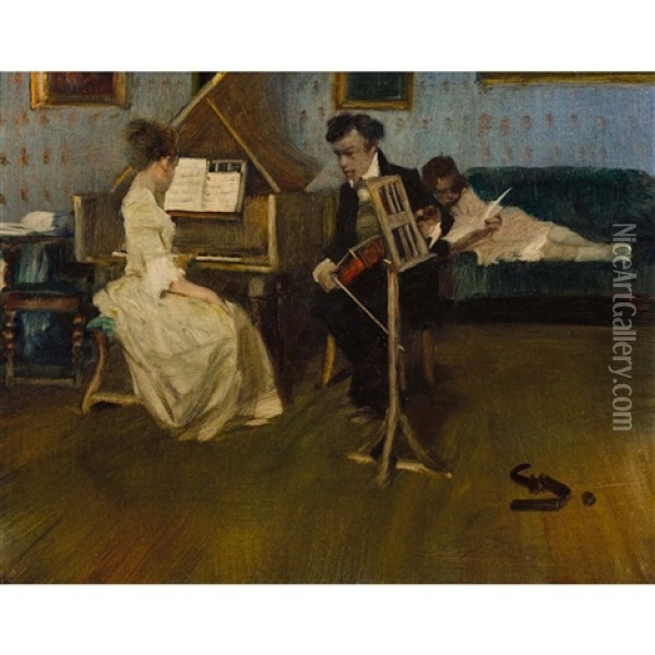 Die Musikstunde Oil Painting - Wilhelm Schreuer