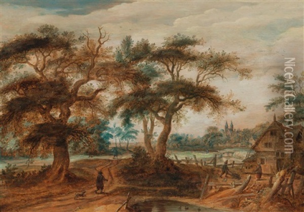 A Landscape With A Farmhouse And Travellers Oil Painting - Mattheus Molanus