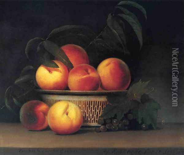 Peaches and Unripe Grapes Oil Painting - Raphaelle Peale