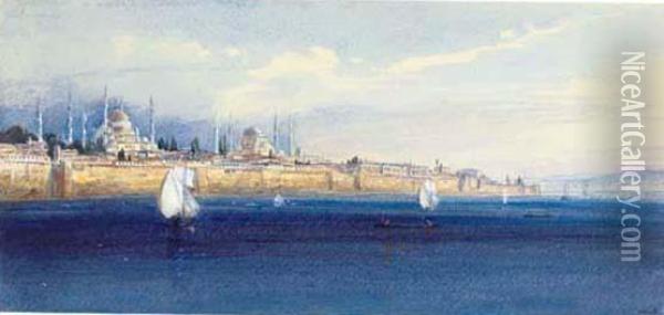 Constantinople From The Sea Of Marmara Oil Painting - Edward Lear