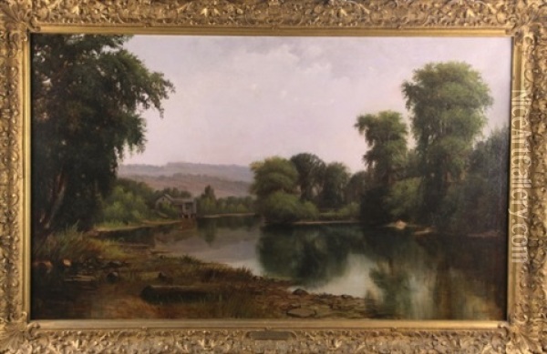 River Landscape Oil Painting - George Shalders