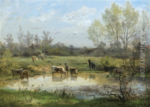Cattle Watering Oil Painting - Cesar De Cock