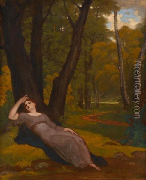 Una Sleeping In A Wood Oil Painting - Washington Allston