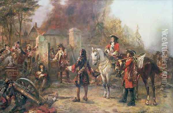 The Garrison of the Village Had At Last Surrendered to Lord Oaksey Oil Painting - Robert Alexander Hillingford