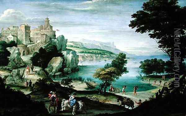 Seashore with a Castle Oil Painting - Gian Battista Viola