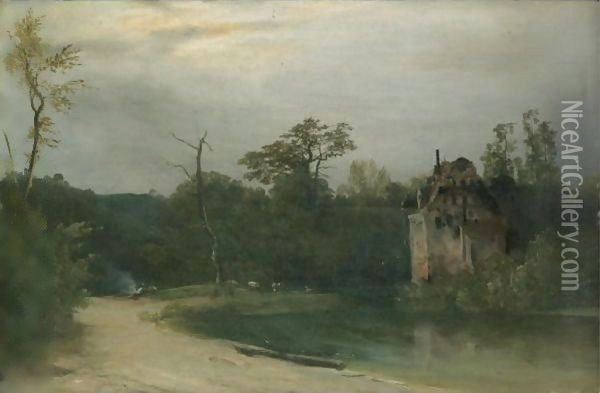 Castle In A Wooded Landscape Oil Painting - Karl Blechen