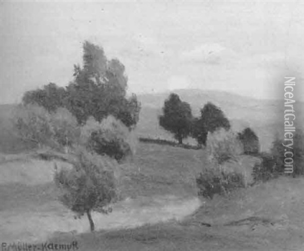 Niederdeutsche Landschaft Mit Sandhugeln Und Einzeln Stehenden Baumen Oil Painting - Paul Mueller-Kaempff