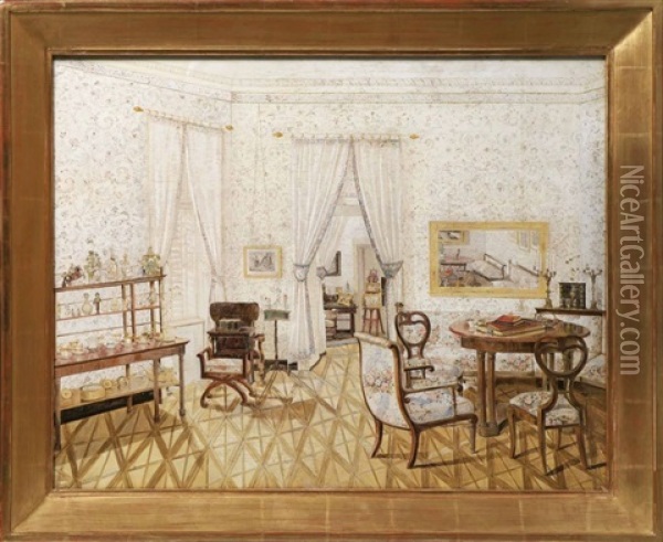 Pendants Mit Herrschaftlichen Biedermeier-interieurs (pair) Oil Painting - Janos Boros Nepomuk