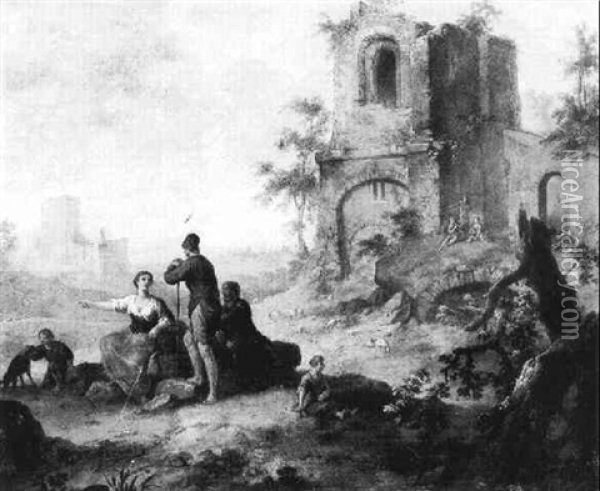 Peasants By Ruins In The Roman Campagna Oil Painting - Franz de Paula Ferg