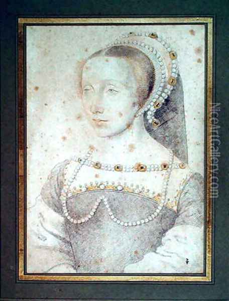 Portrait of an unknown Lady, c.1540 Oil Painting - (studio of) Clouet