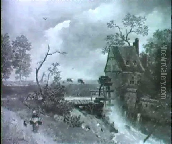 Rheinische Landschaft Oil Painting - Andreas Achenbach