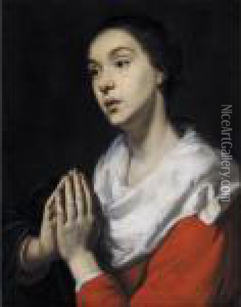 Virgin At Prayer Oil Painting - Jacob Cornelisz Van Oostsanen