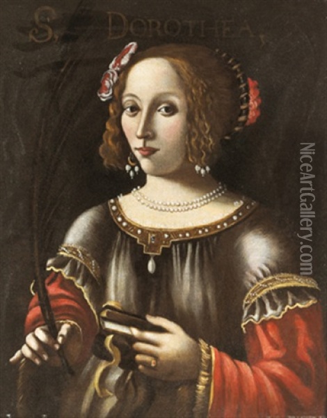 Ritratto Di Dama In Veste Di Santa Dorotea Oil Painting - Giovanni Francesco Guerrieri