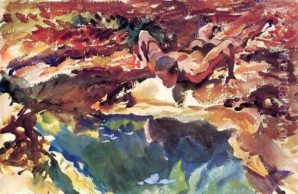 Figure and Pool Oil Painting - John Singer Sargent
