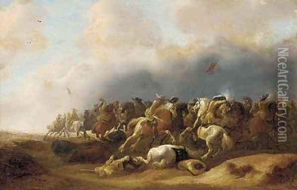 A cavalry engagement Oil Painting - Anthonie Palamedesz