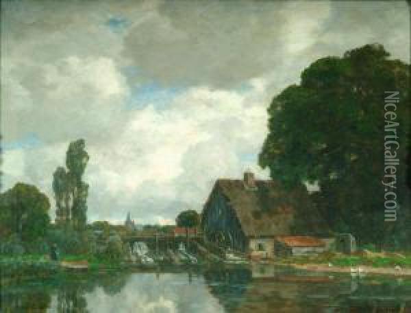 Am Flus Gelegenes Muhlhaus Mit Einem Stauwehr Oil Painting - Gilbert Von Canal