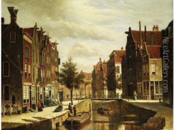 Blick Auf Einen Kanal Zwischen Hollandischen Stadthausern Oil Painting - Willem Koekkoek