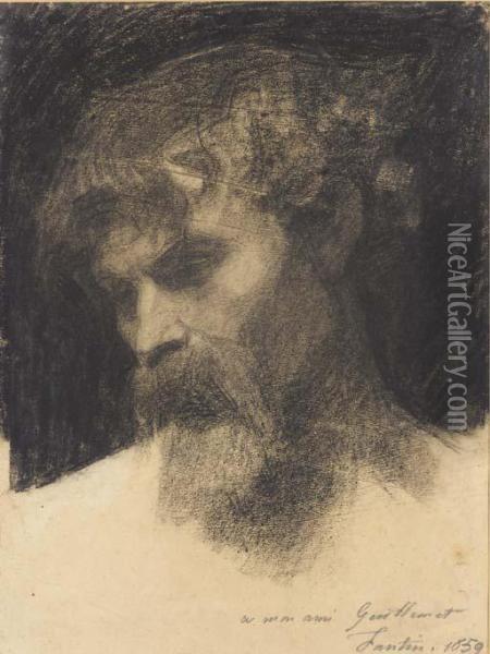 Head Of A Bearded Man Looking Down To The Left Oil Painting - Ignace Henri Jean Fantin-Latour