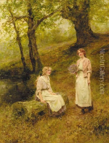 A Rest In The Bluebell Woods Oil Painting - Henry John Yeend King