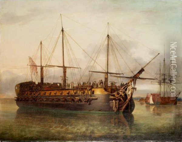 The 'achella' Off Portsmouth With The 'pomona' And The 'modeste' Oil Painting - Richard Livesay