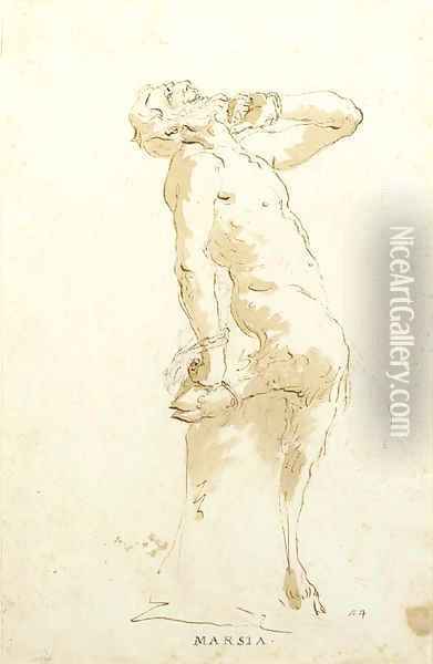 Marsyas standing in profile to the right Oil Painting - Giovanni Battista Tiepolo