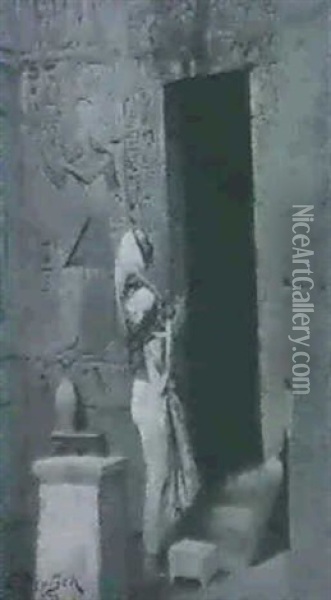 Jeune Nubienne Dans Le Temple Oil Painting - Ludwig Deutsch