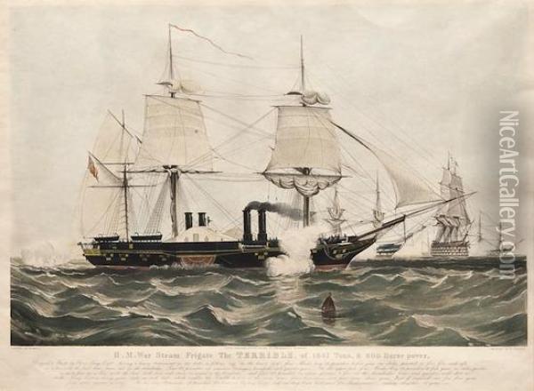 H.m. War Steam Frigate The Terrible, After W. Knell Oil Painting - Henry Papprill