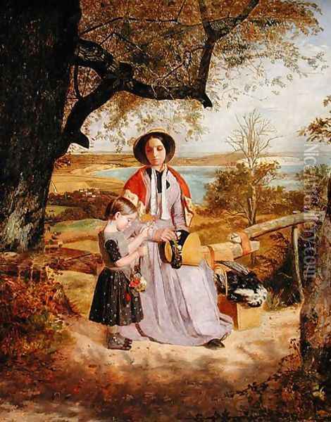 Mother and Child by a Stile, with Culver Cliff, Isle of Wight, in the distance c.1849-50 Oil Painting - James Collinson