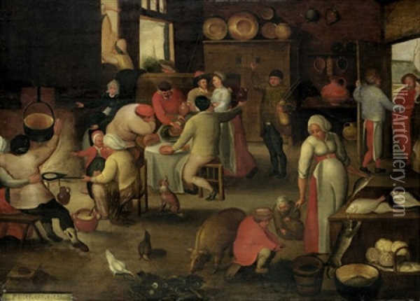 Bauernkuche Oil Painting - Marten van Cleve the Elder