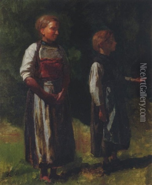 Zwei Haslitaler Madchen Oil Painting - Johann Rudolf Koller