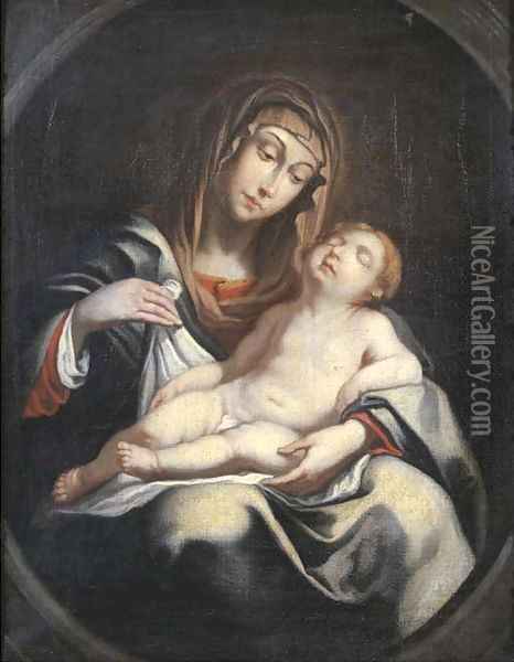 The Madonna and Child, in a feigned oval Oil Painting - Erasmus Quellinus