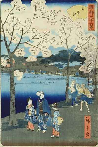 Cherry Blossom Oil Painting - Utagawa or Ando Hiroshige