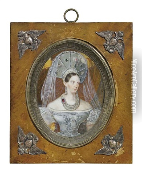 Portrait Of Empress Alexandra Feodorovna Oil Painting - Franz Krueger