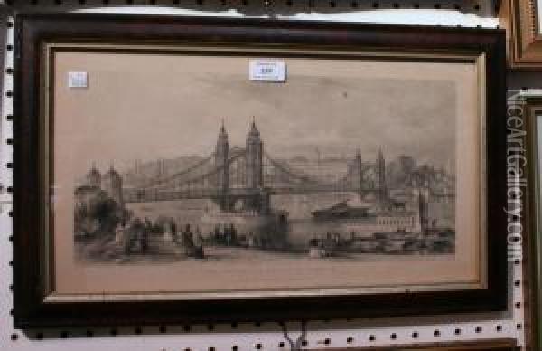 The Suspension Bridge At Chelsea Oil Painting - Thomas Abiel Prior