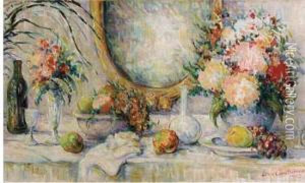 Fleurs Et Fruits Sur La Nappe Blanche 1903 Ou 1905 Oil Painting - Lucie Cousturier
